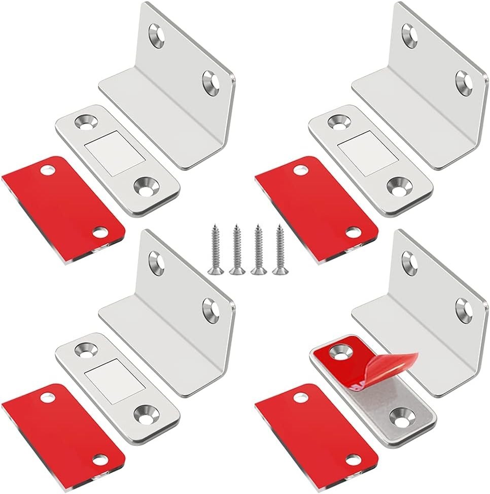 Ultra-Thin Magnetic Cabinet Catches - 4 Pack L-Shaped Adhesive Closing System