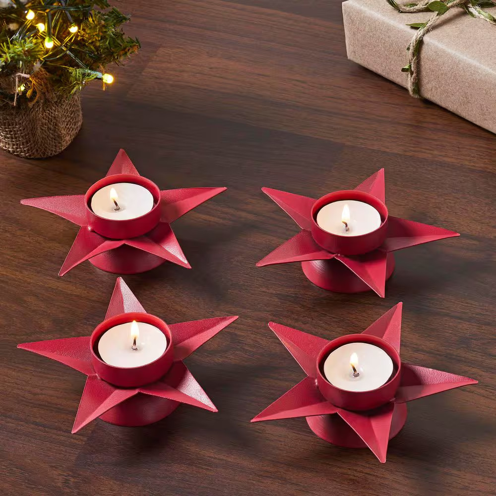 Star Barn Red Metal Tealight Holder 4-Pack