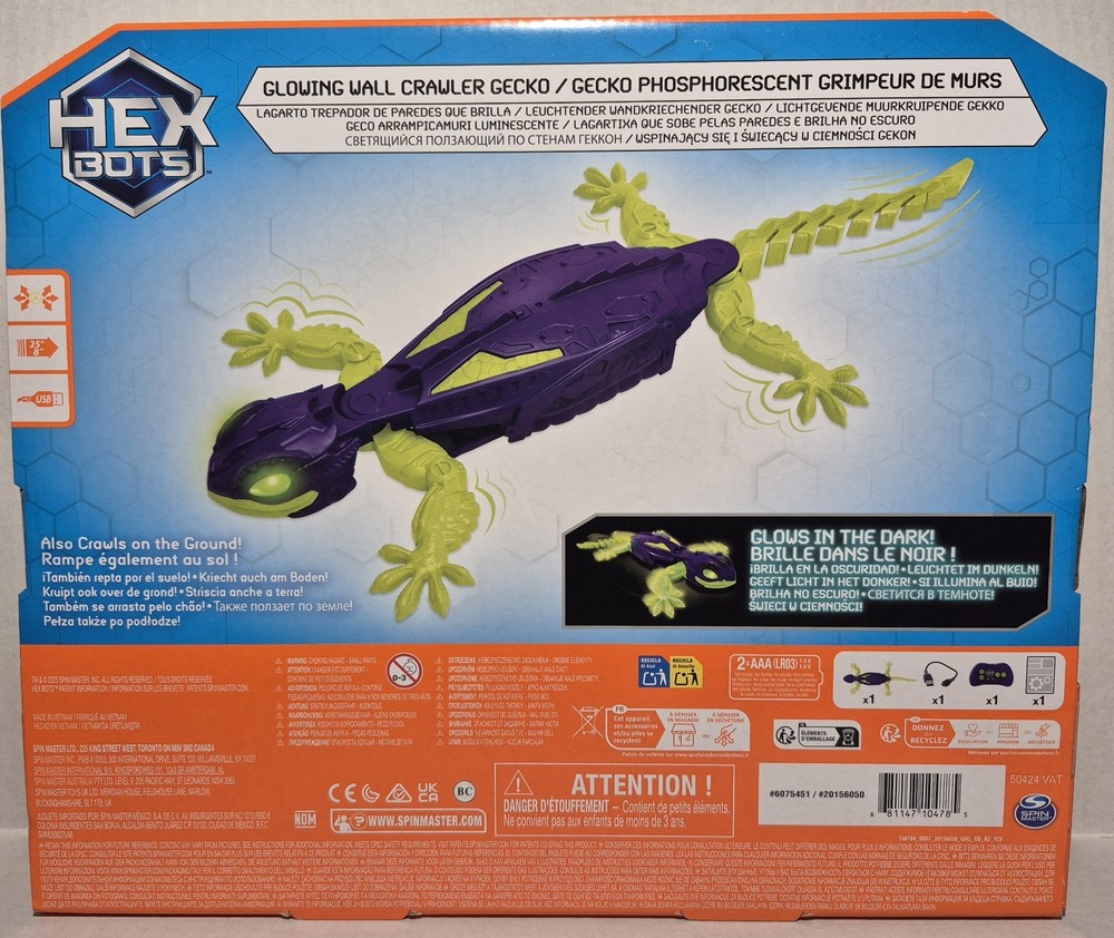 HEX BOTS Smart Gecko Wall Crawler Glow In The Dark Robot Remote Control