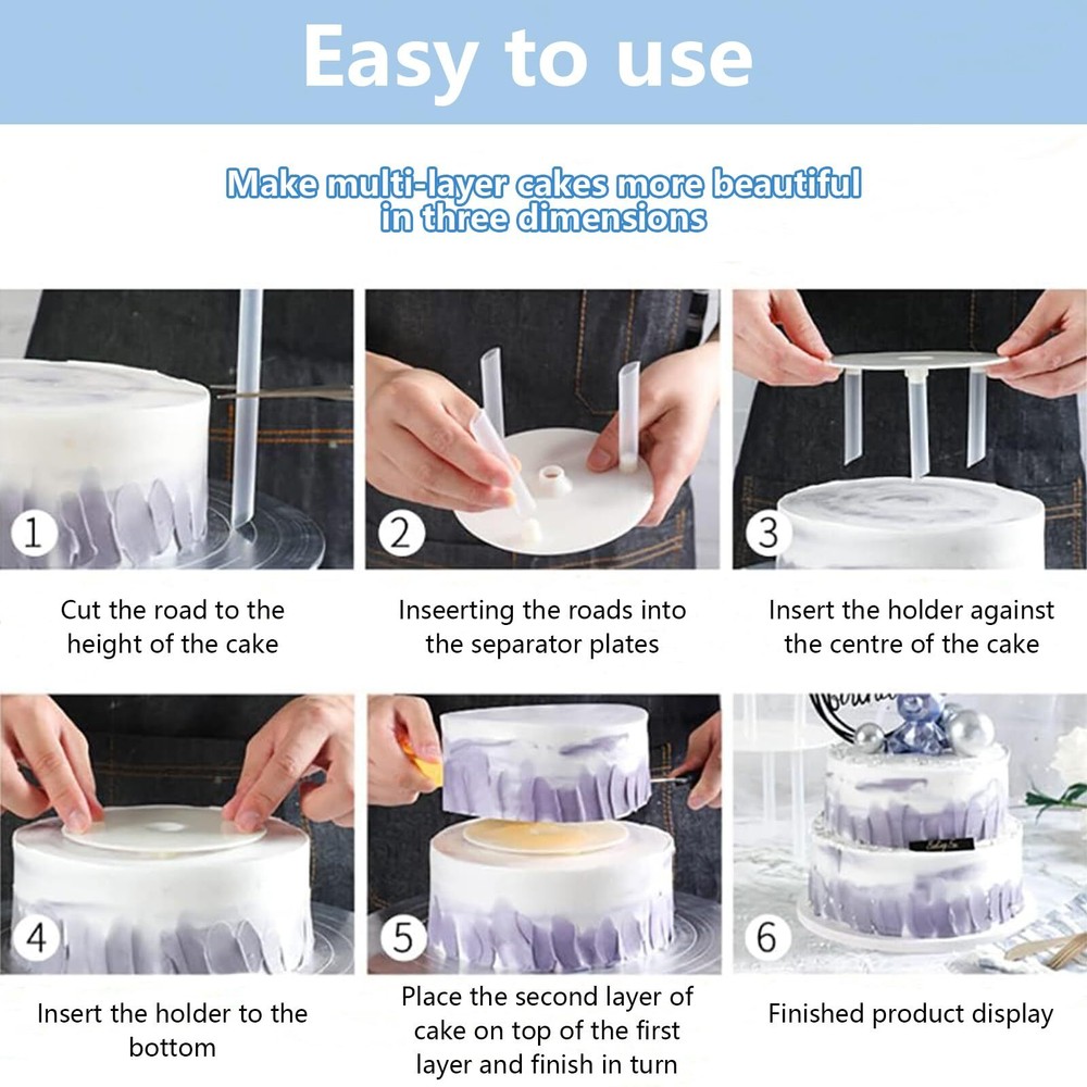 5 Pcs Cake Separator Plates Base Stands with 15 Pcs Plastic Dowel Rods