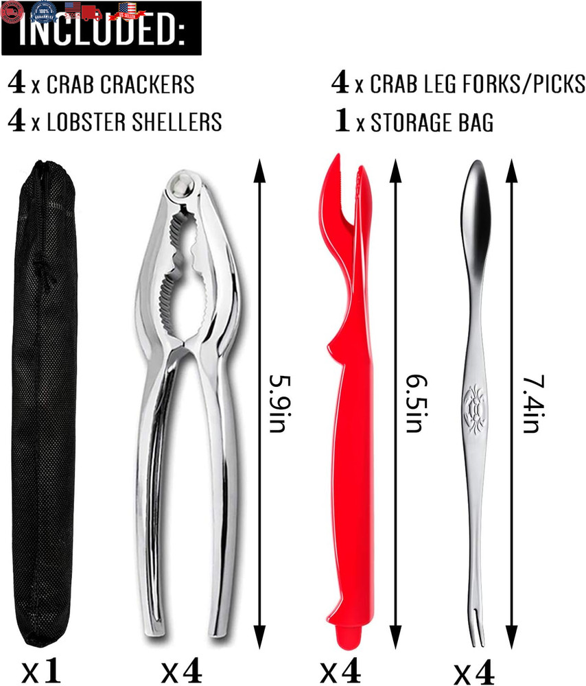 13 Pieces Crab Leg Crackers Set Includes Nut Crackers Lobster Shell Forks + Bag