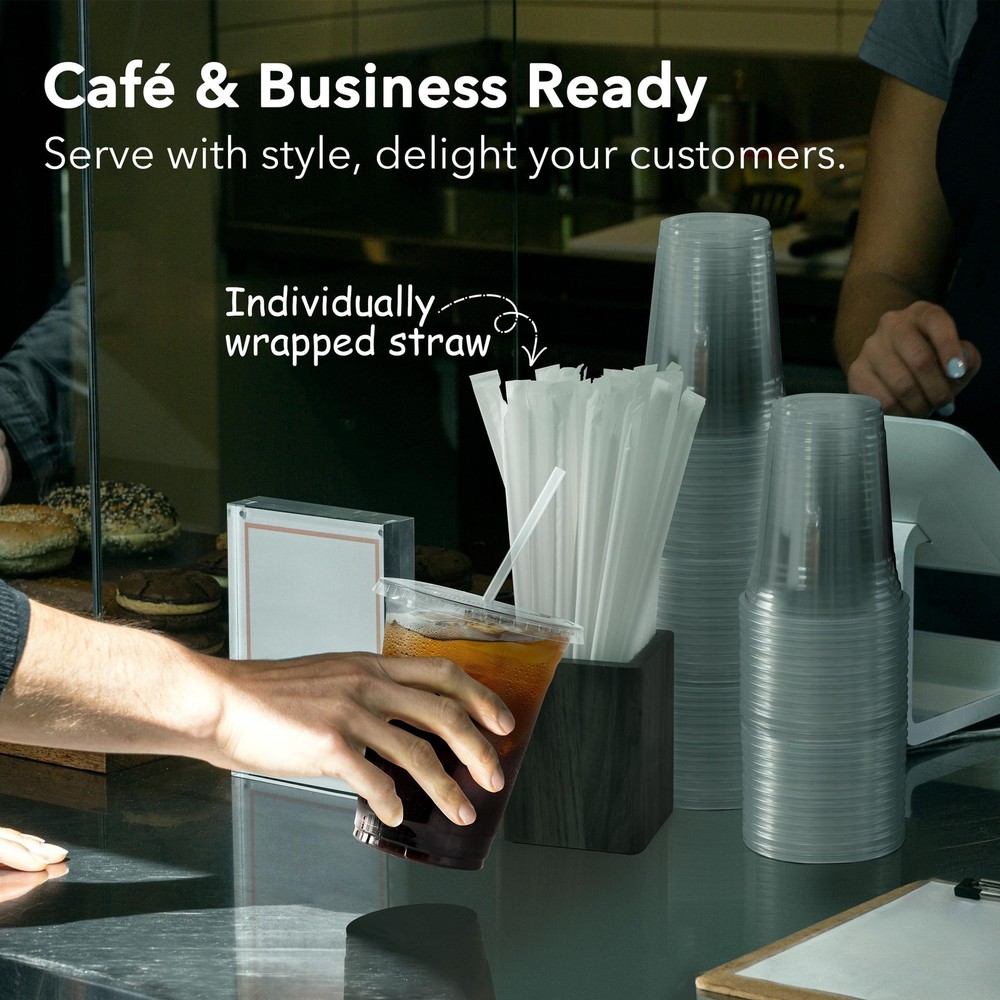 100 Pack 16 oz Clear Plastic Cups with Lids and Straws, Disposable Coffee Cup...