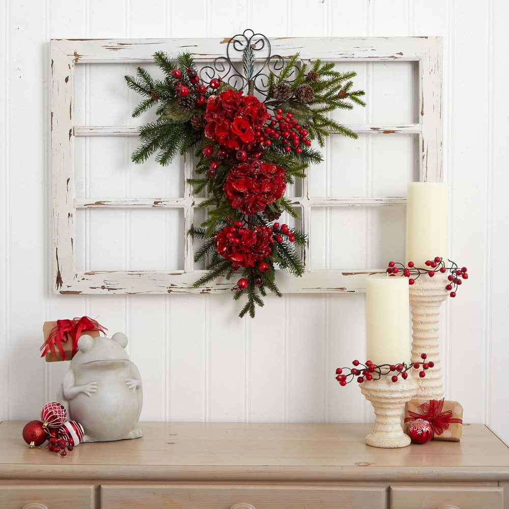 27In. Christmas Hydrangea Teardrop
