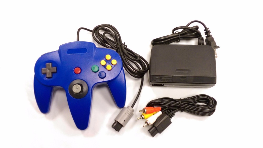 ** AC Adaptor + Blue Controller + AV Cable Cord  Bundle for Nintendo 64 N64