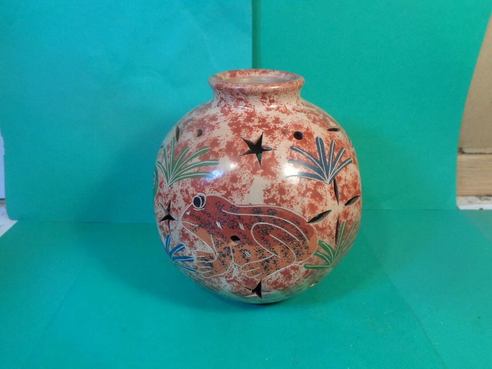Pottery Tropical Pattern Tea Light/Candle Globe, Brazil (Used/EUC)