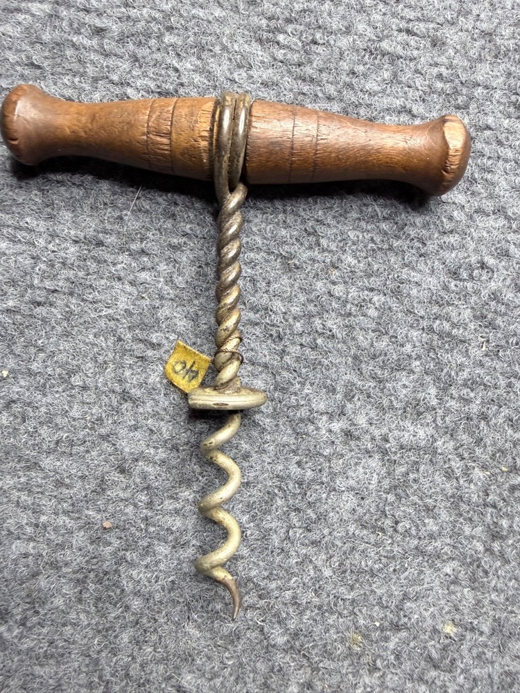 Antique Wood T-Handle Corkscrew Open Twist Ring Collar