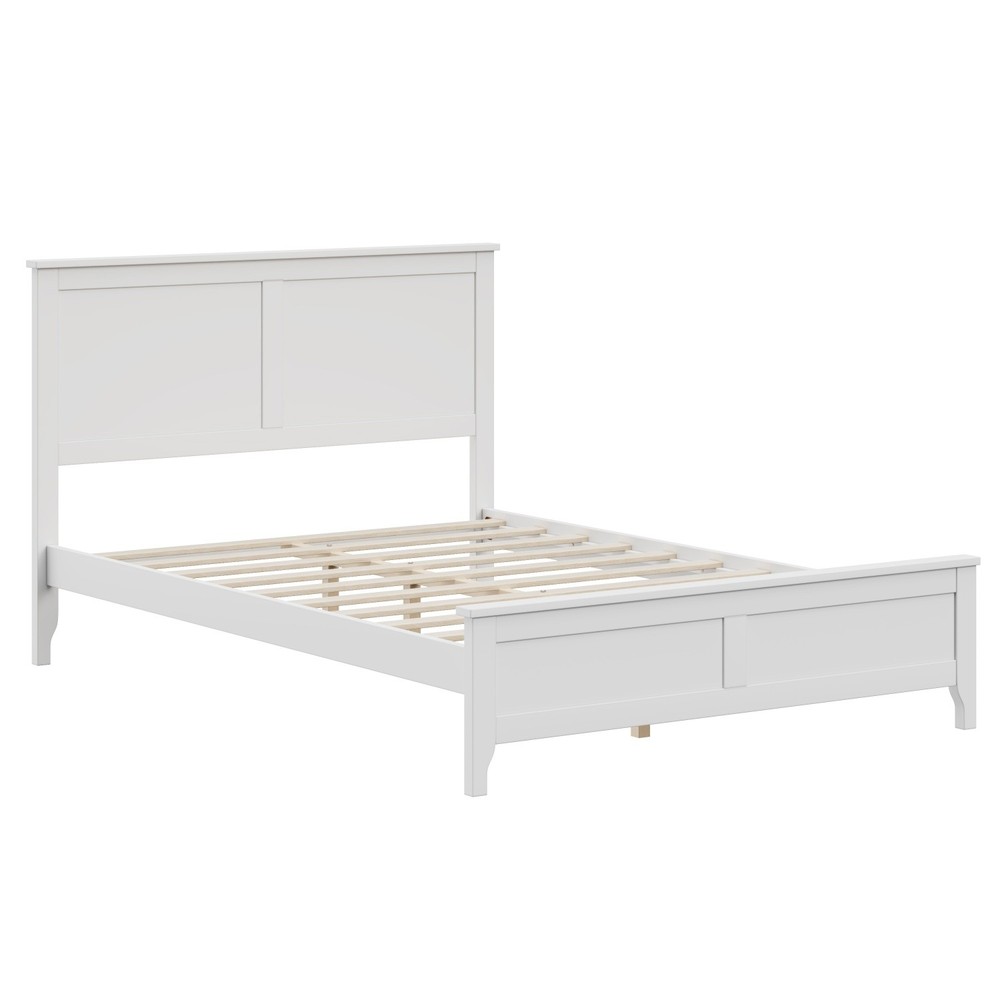 King/Full Size Platform Bed Frame Modern Wood Bedframe with Slats Support White