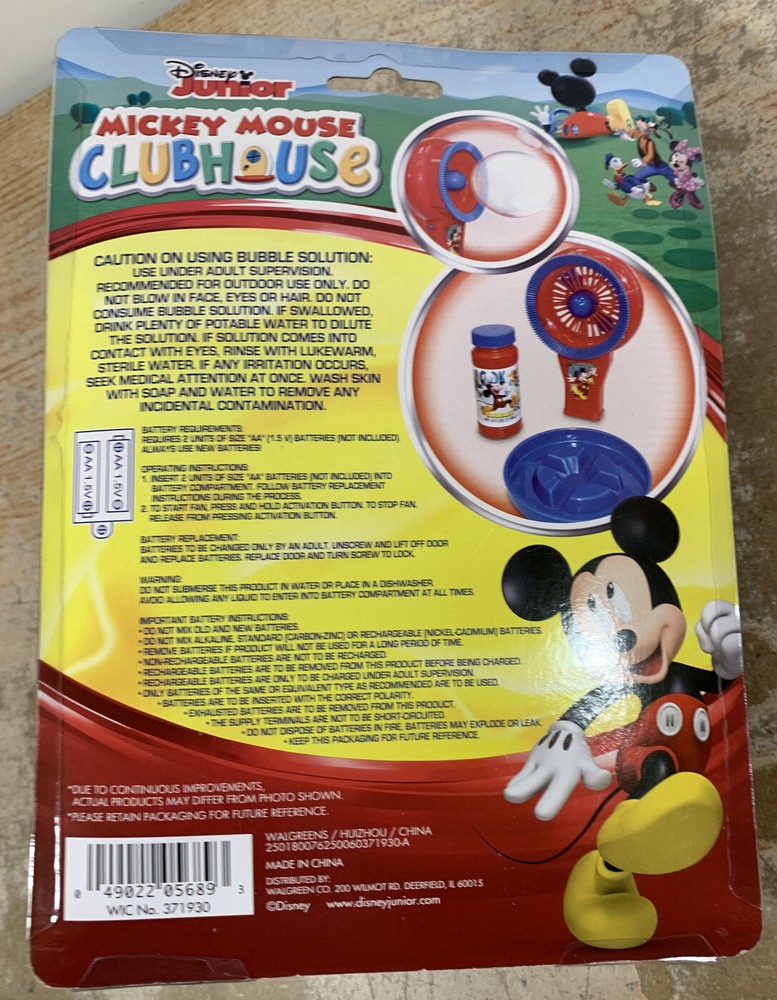Disney Junior Mickey Mouse Bubble Fan W/ Bubble Solution & Bubble Tray NIB
