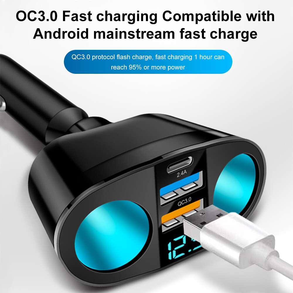 Outlet 12V Dual USB Car Cigarette Lighter Socket Splitter Power Adapter Charger
