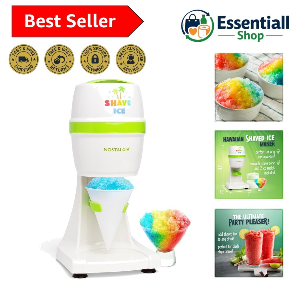 Snow Cone Shaved Ice Machine - Compact Table-Top Slushie Maker with Cup & Molds