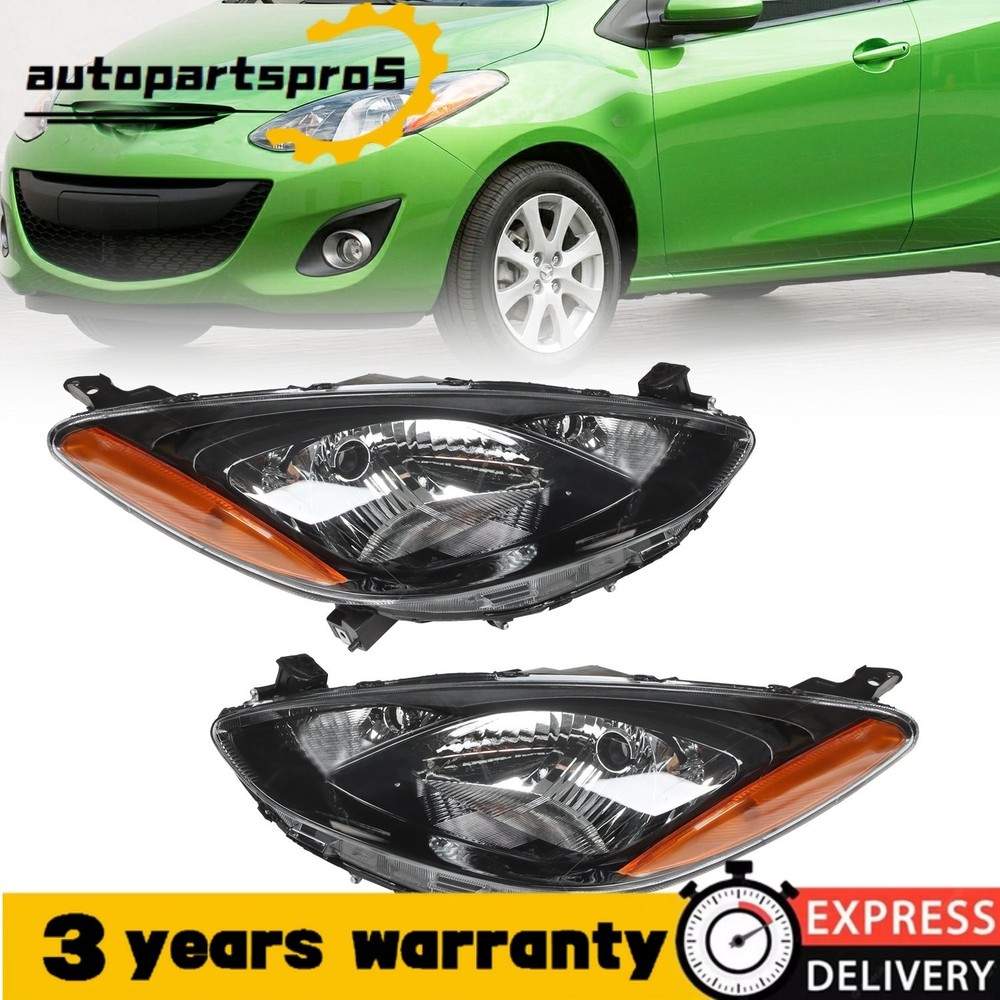 Pair Halogen Headlights Left&Right Side Headlamp For 2011-2014 Mazda 2 LH RH