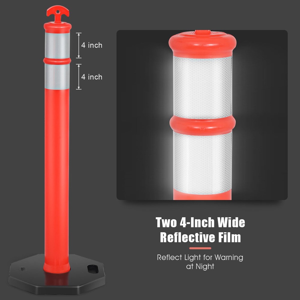6 Pack 45" Orange Traffic Delineator Post Cone w/ Rubber Base & Reflective Bands