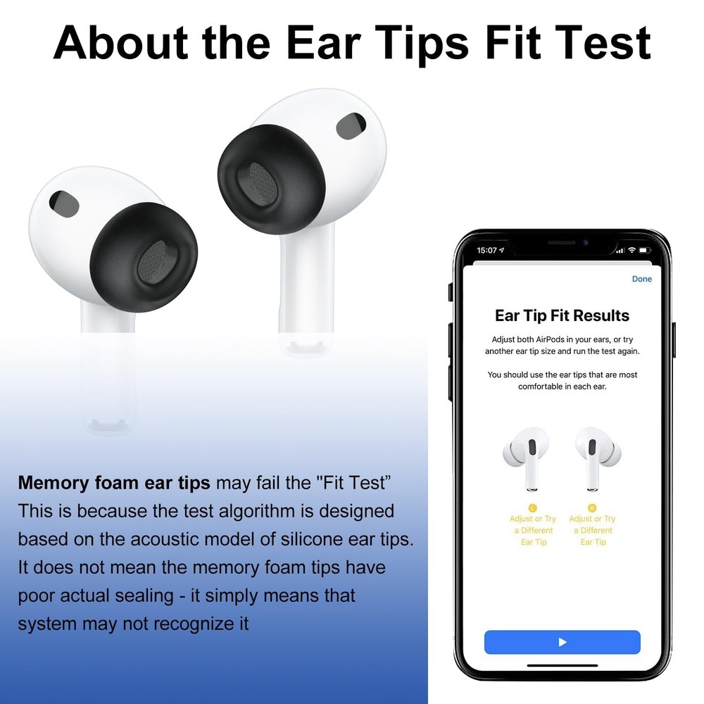 Memory Foam Ear Tips for Airpods Pro 3, Secure Fit, Comfortable, Better Black
