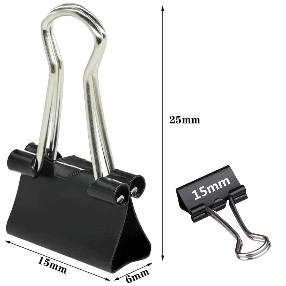 15mm Black Binder Clips: 20 Pack