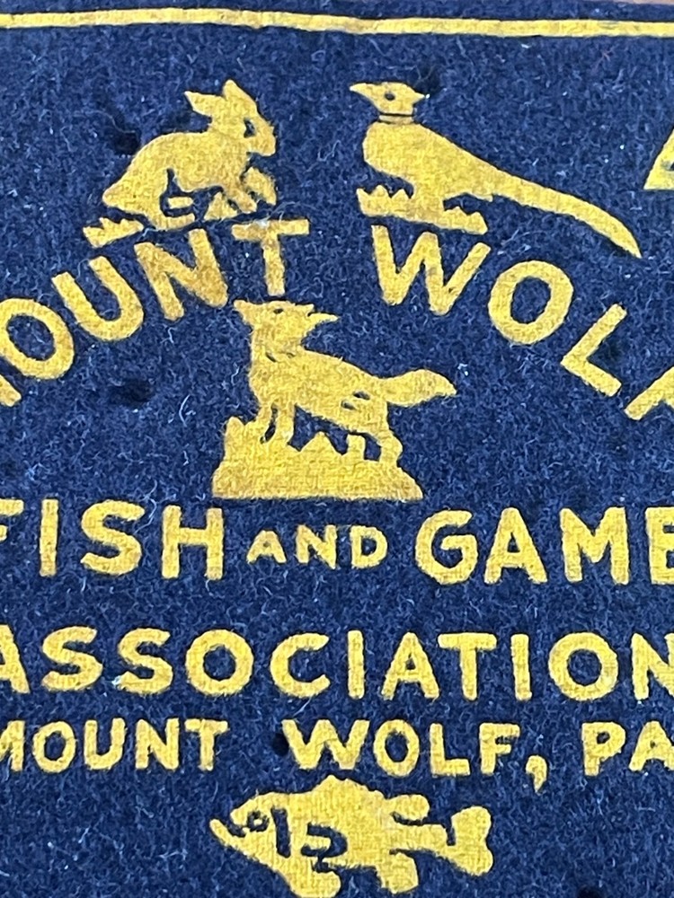 Old Mount Wolf Fish & Game Association Felt Patch Mount Wolf, PA Keystone Shaped