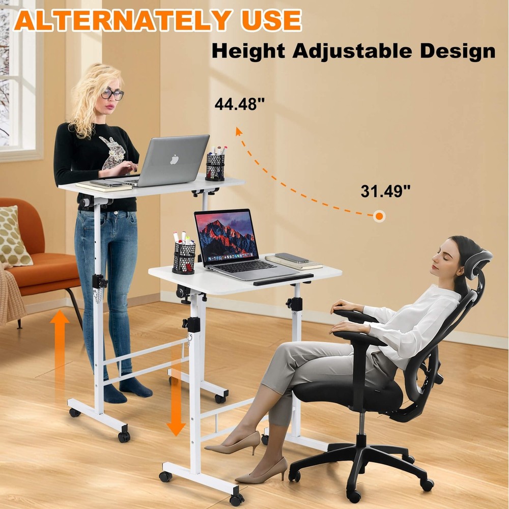 Small Standing Desk Adjustable Height,Rolling Computer Desk,Mobile Standing D...