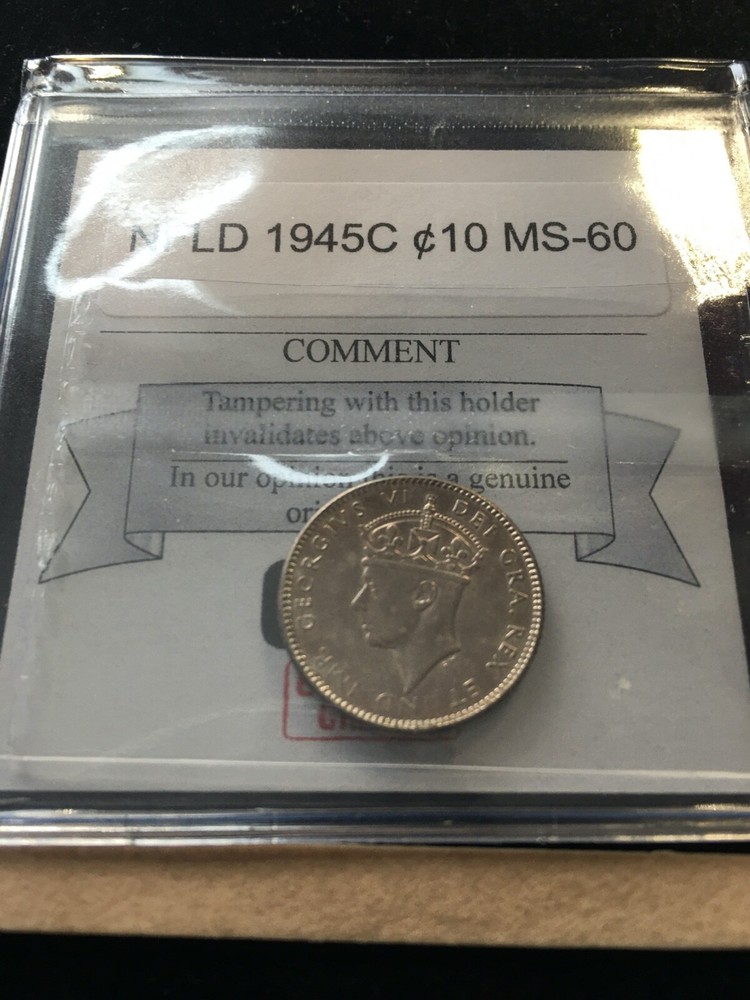 1945C  Coin Mart Graded, Newfoundland Ten Cent, **MS-60**
