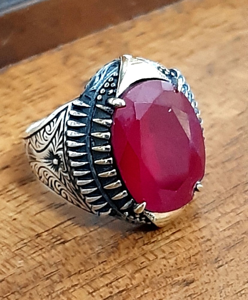 Men 925 Silver Ring Solitaire Ruby Spinel Ring Man Sterling $
