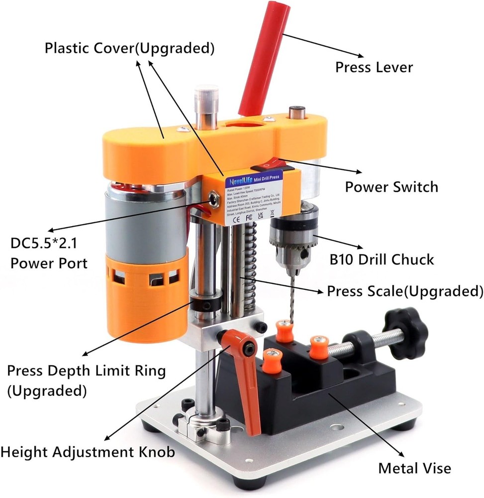 Portable Mini Drill Press 5.9'' Compact CNC Machine for Precision DIY Projects