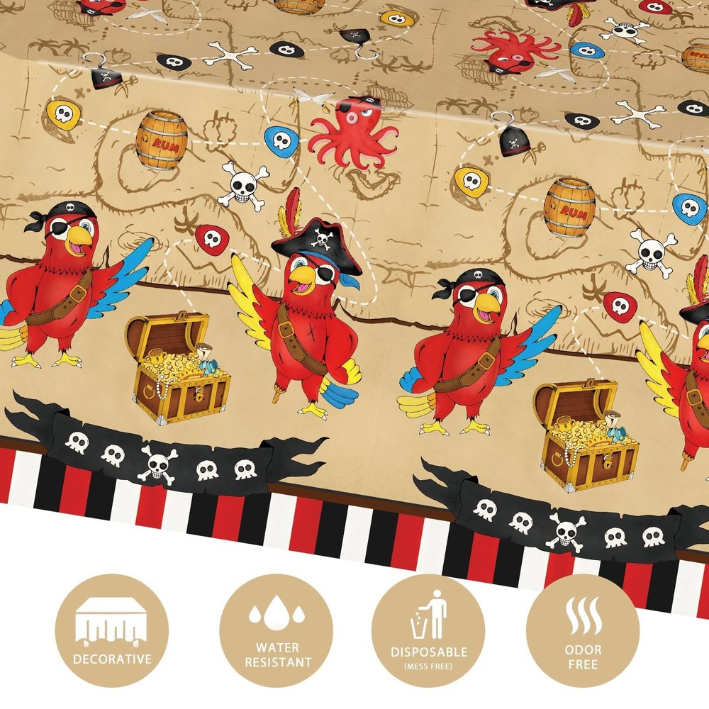 WERNNSAI Pirate Party Tablecloth - 1 Pack 108" x 54" (Rectangular), Brown 1pc