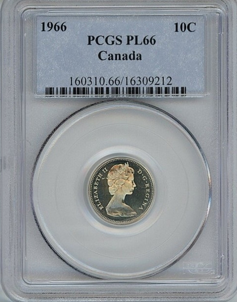 1966 Canada ten cents PCGS PL66