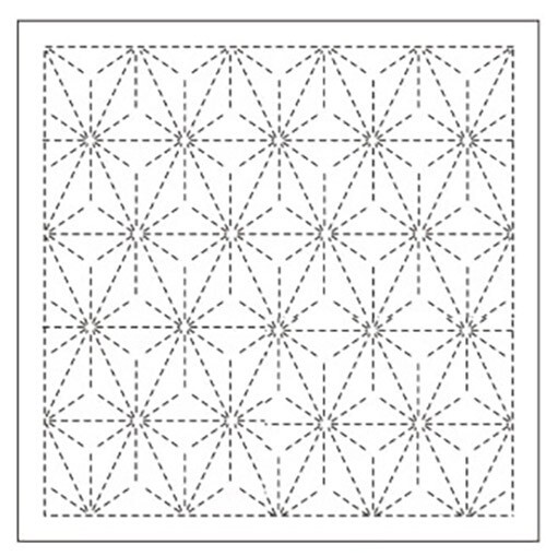 006 - Asa-no-Ha (Hemp Leaf) - Sashiko Quilt Pre-printed Sampler - # 6 WHITE