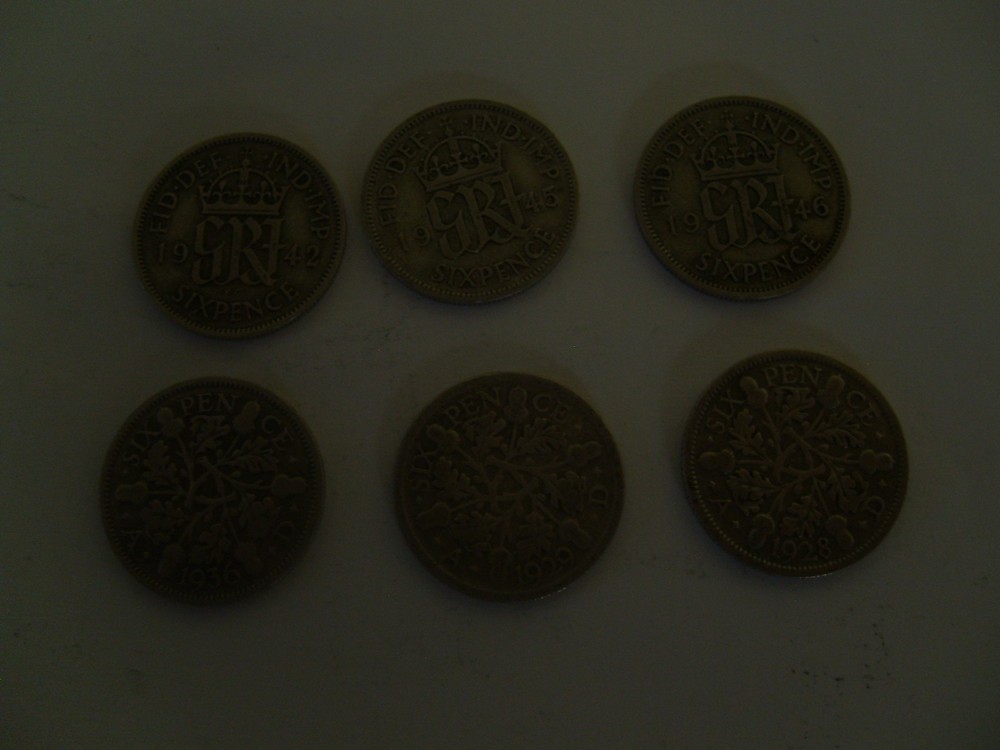 6 X SILVER 6 PENCE COINS PRE 1947
