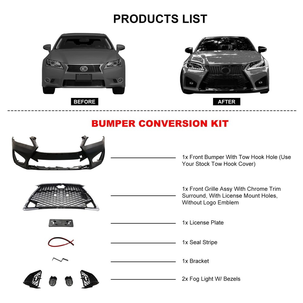 GS Series Front Bumper Conversion Kit 2013-2015 for 2016 GSF Style