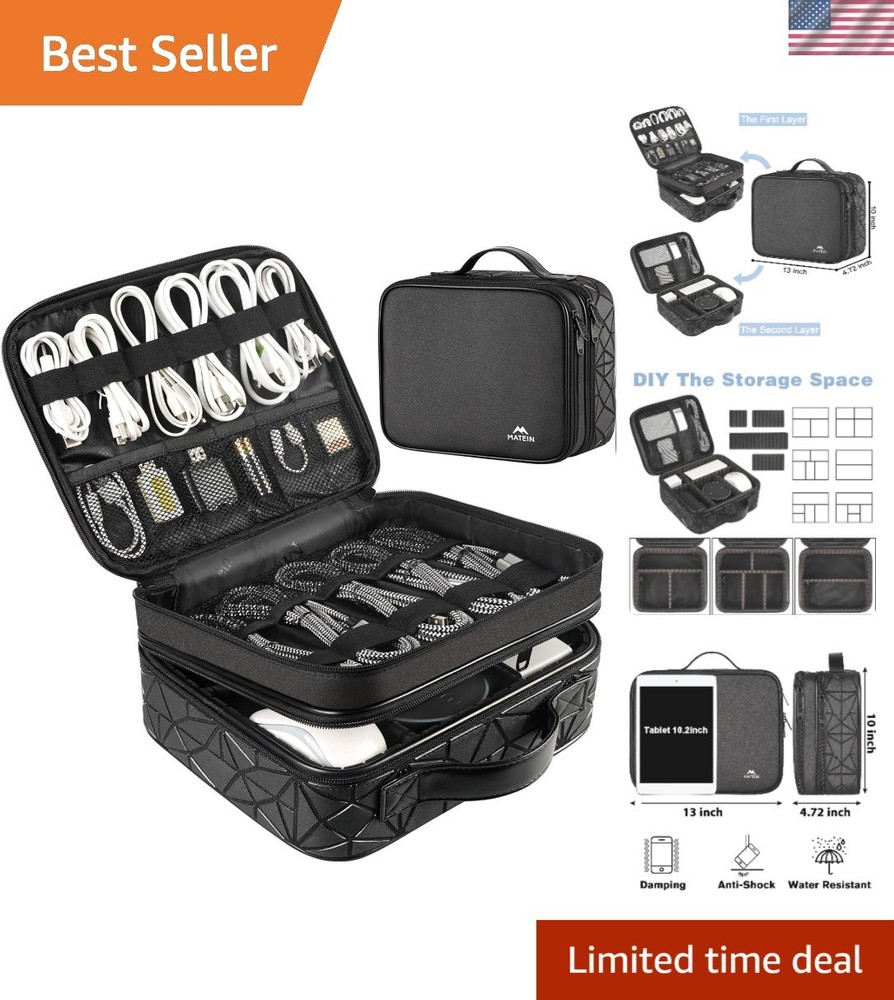 Versatile Travel Cord Organizer with Adjustable Sections for DJs - Large Size