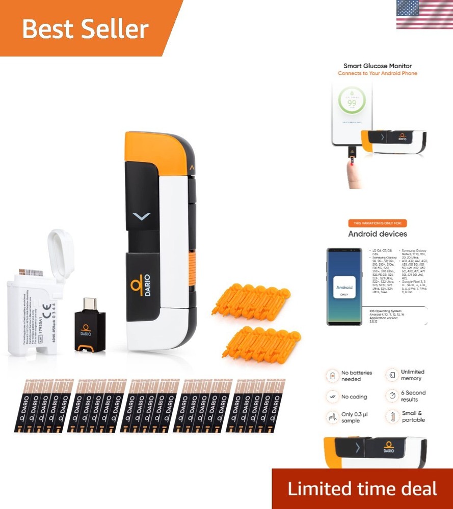 FDA Cleared Diabetes Testing Kit with 25 Strips & USB-C for Android Phones