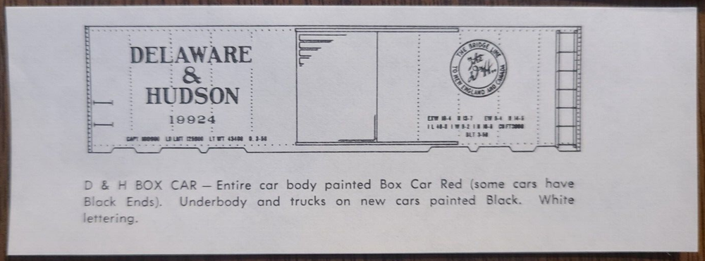 CHAMP DECALS, #HB-324, DELAWARE & HUDSON BOX CAR, HO COMPLETE SET
