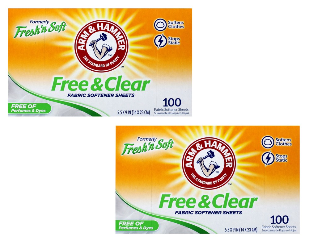 Arm & Hammer Free & Clear Dryer Sheets, Fresh'n Soft, 100 Ct - 2 Pack