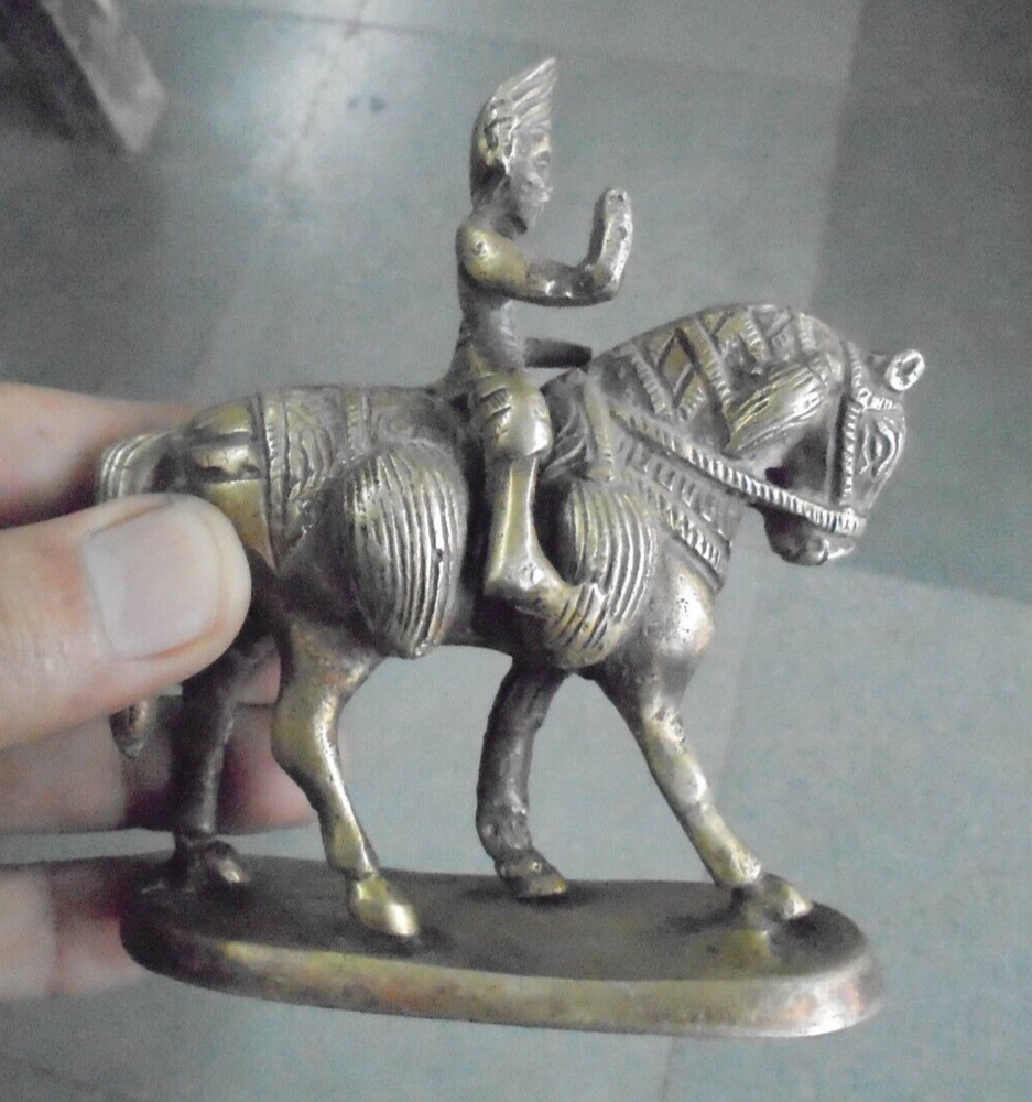 2 Pc Vintage Brass Engraved Handcrafted Solid Horse Rider Figurines