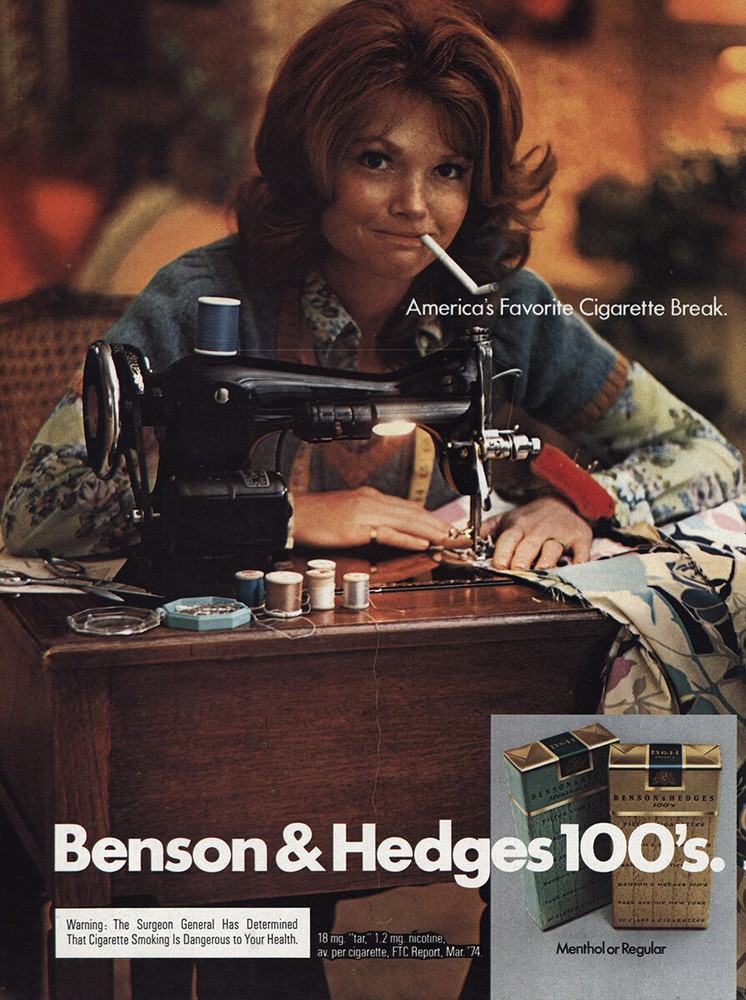 1974 Benson & Hedges: Sewing Machine Vintage Print Ad