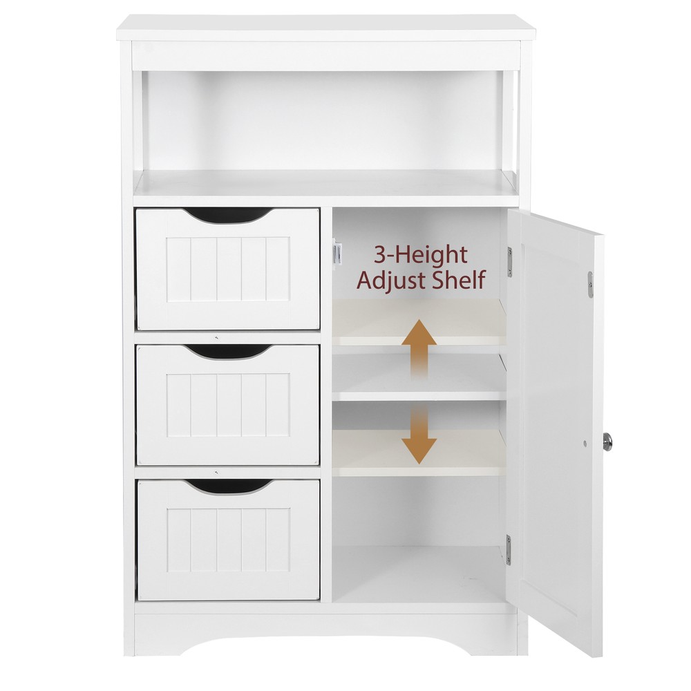 Bathroom Floor Cabinet Freestanding Adjustable Storage Cabinet White Cupboard