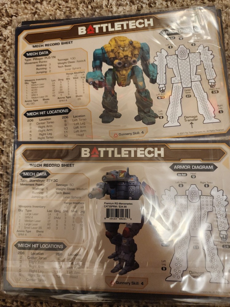 BattleTech Premium Recordsheets Mercenaries Kickstarter Sealed