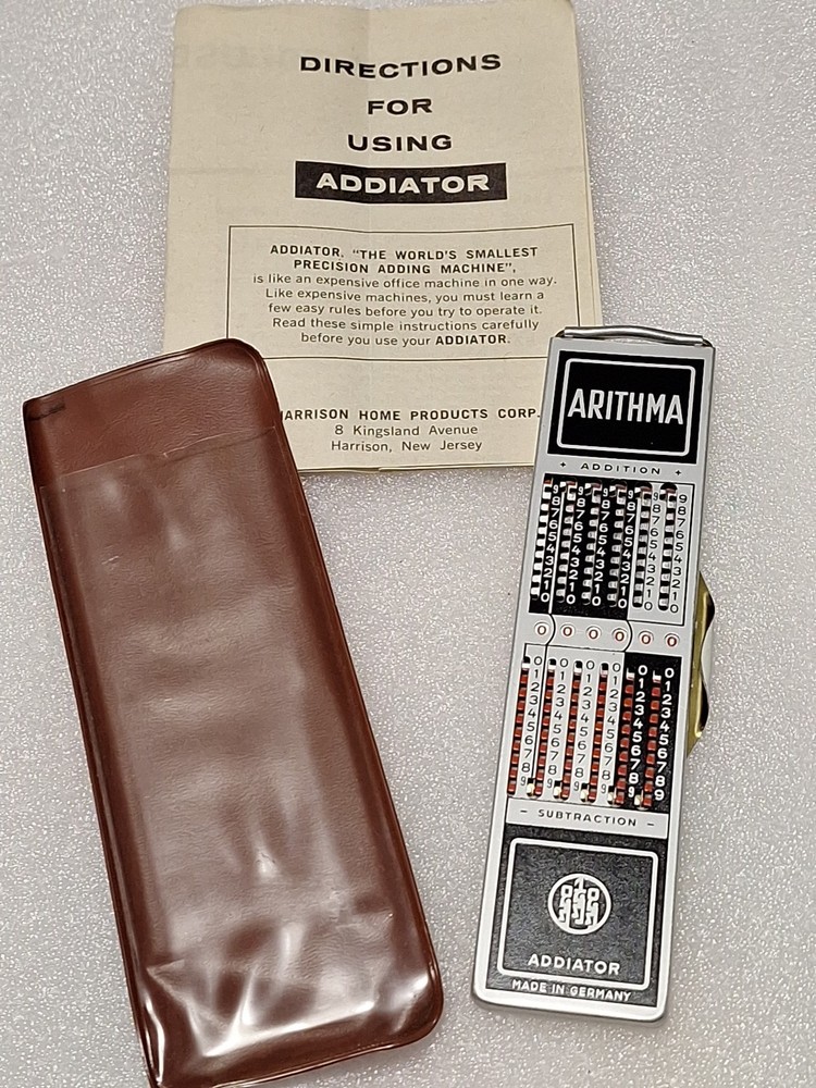 Vintage Arithma Addiator - Adding Machine Calculator Germany Instructions,Sleeve