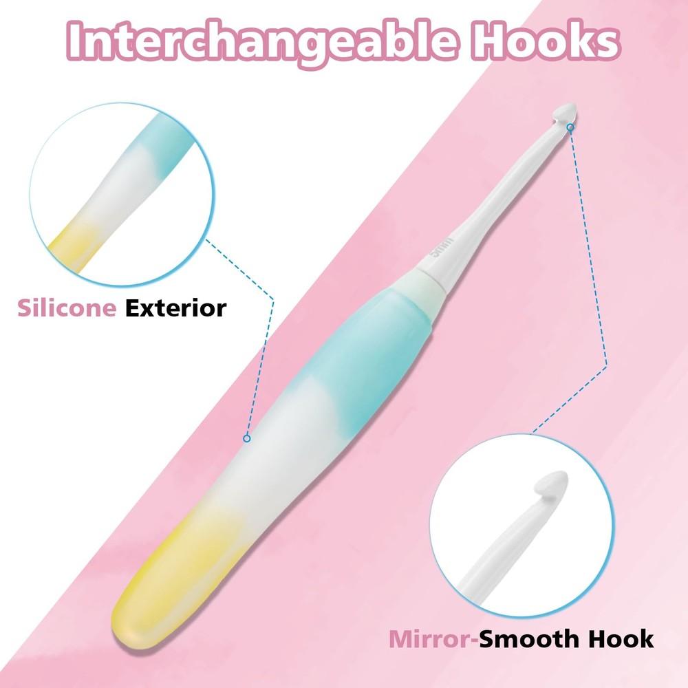 10 Size Interchangeable Crochet Hook Set 15 PCS Ergonomic Jelly-Grip Handle
