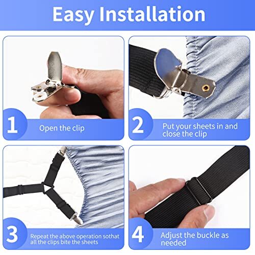 Bed Sheet Holder Straps Adjustable Sheets Stays Keepers with Clips