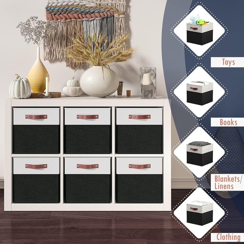 Durable Linen Storage Bin W/ Leather Handles Foldable Organizer Home Use
