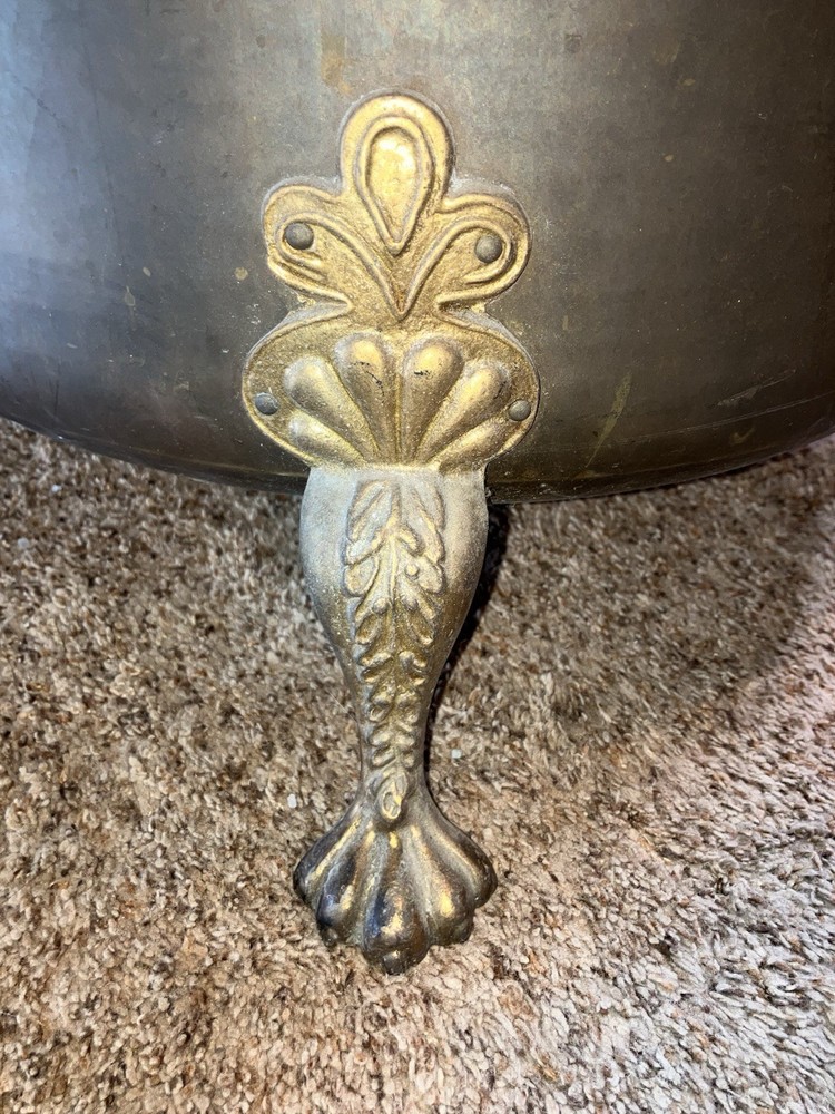 Large Vintage Footed Brass Fireside Coal Bin Log Box Bin Coal Scuttle Purdonium
