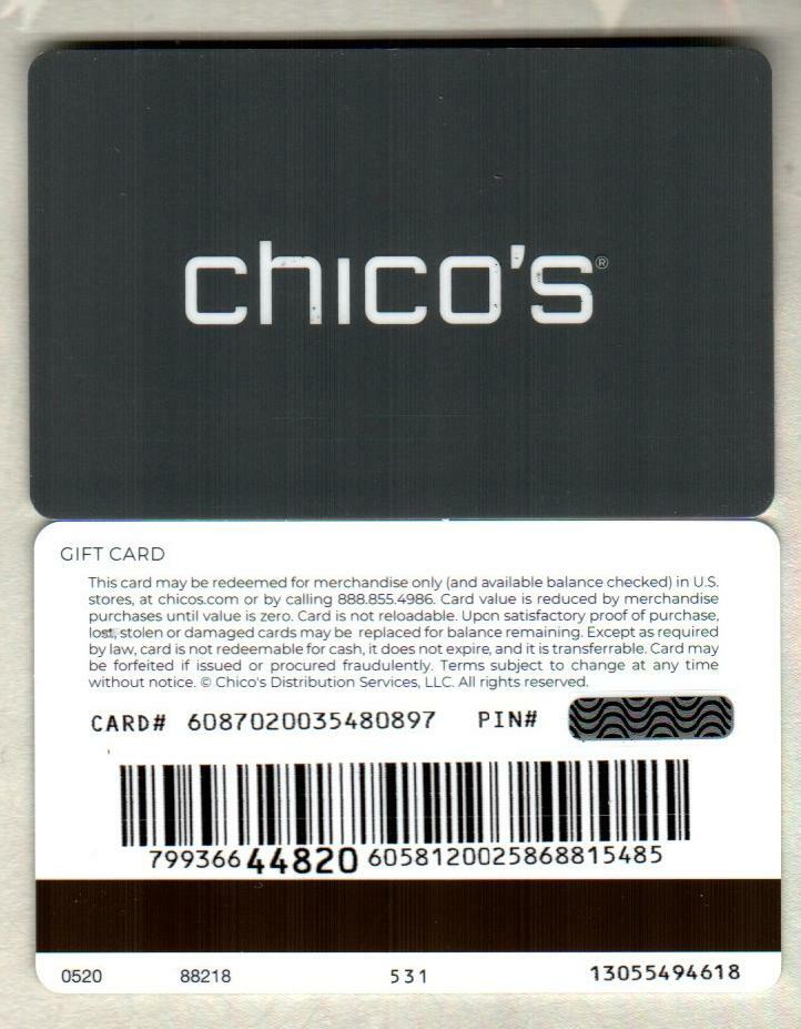CHICO'S White on Black ( Flat Letters ) 2020 Gift Card ( $0 ) V2