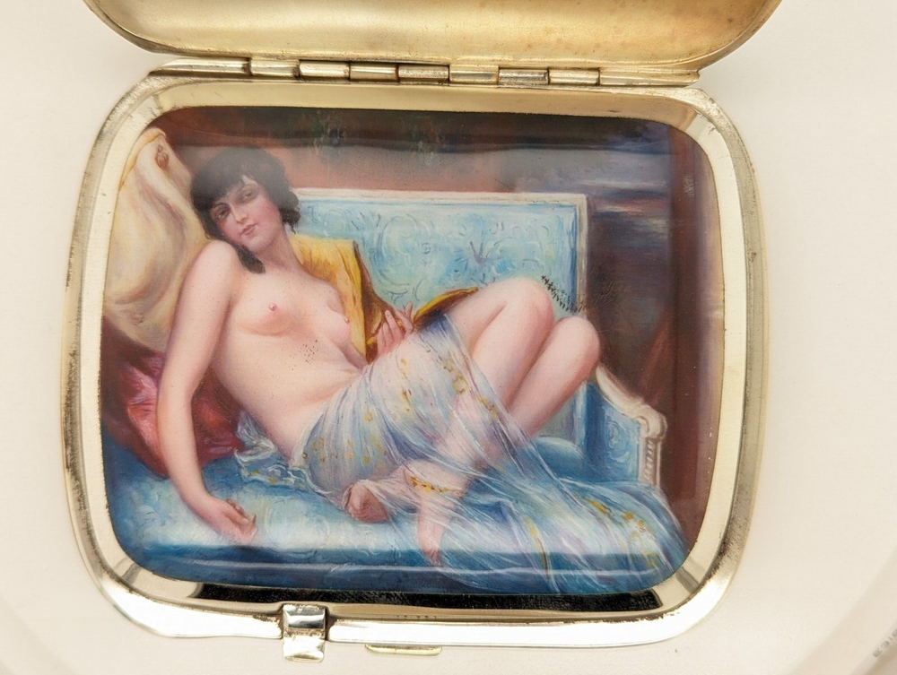 Silver Cigarette Case with Concealed Erotic Enamelled Scene