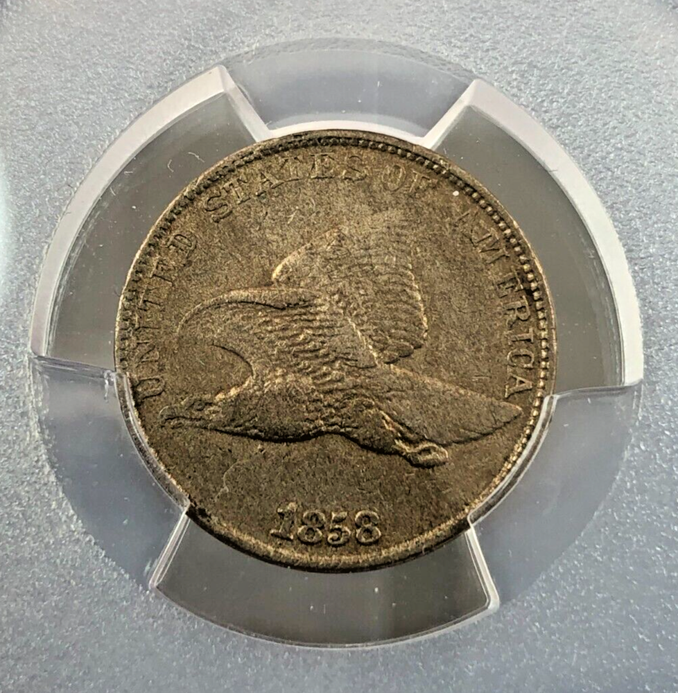 1858/(7) 1c Flying Eagle Cent PCGS VF DETAILS (Weak) ~ CLEANED??