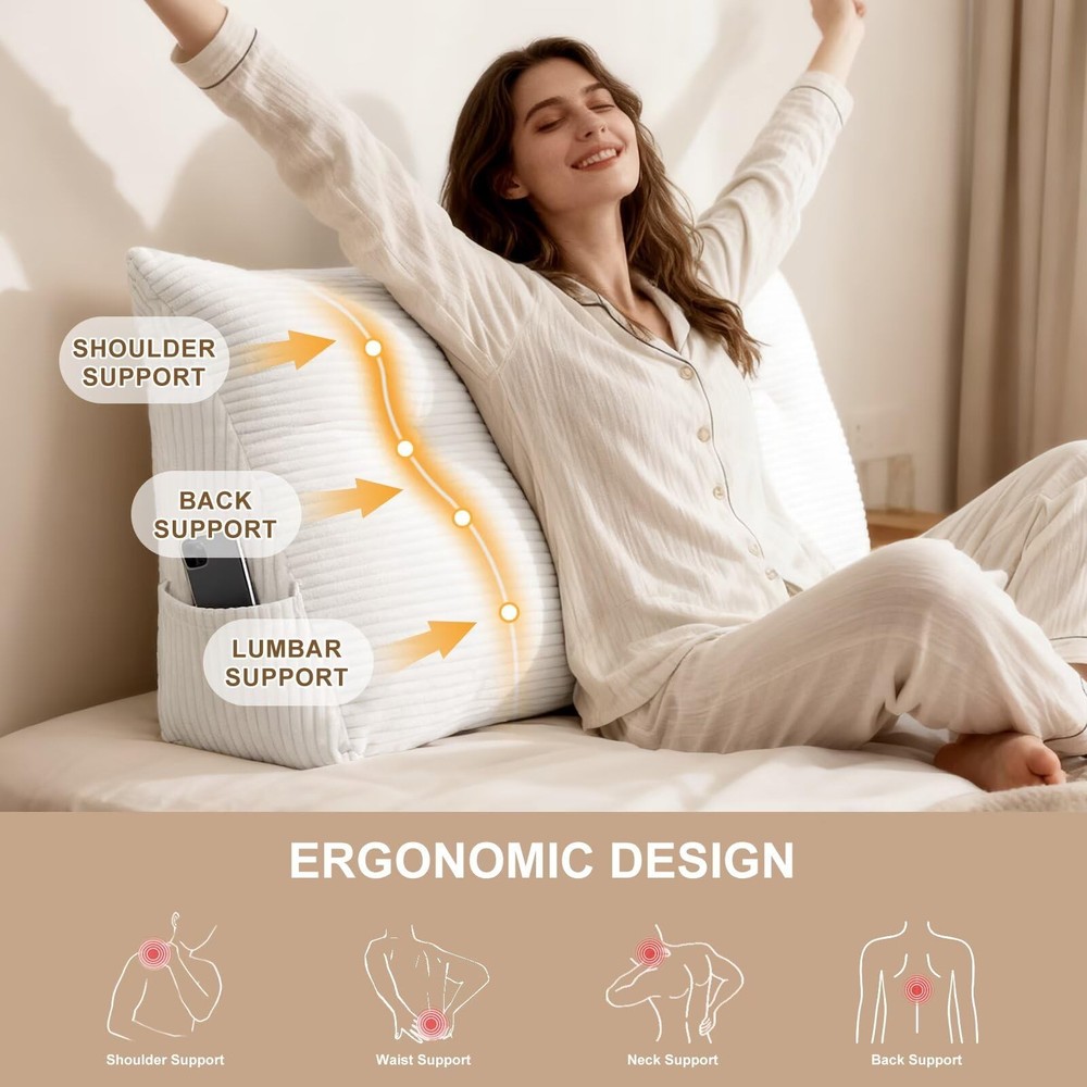 Wedge Pillow Headboard Twin/Twin XL Triangular Bed Wedge Pillow for Headboard...