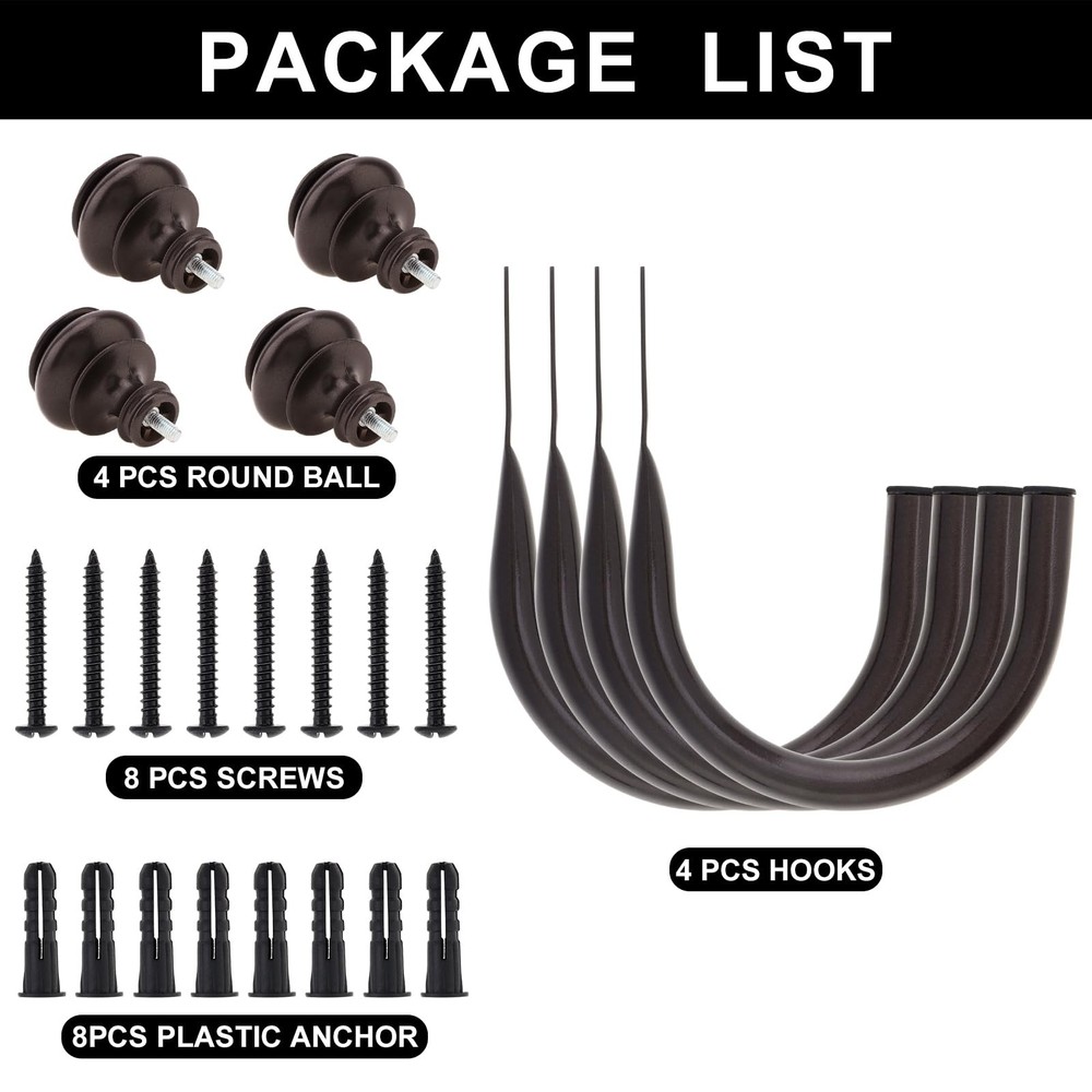 Curtain Holdbacks, 4 Pack Wall Mounted Window Drapery Tiebacks with Screws, U...