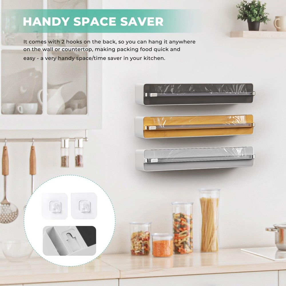 Magnetic Plastic Wrap Dispenser with Cutter - Practical Refillable Aluminum T...