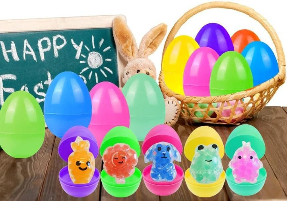 32 Pack Prefilled Easter Eggs with Squishy Toys inside Bright Colorful Filled Sq