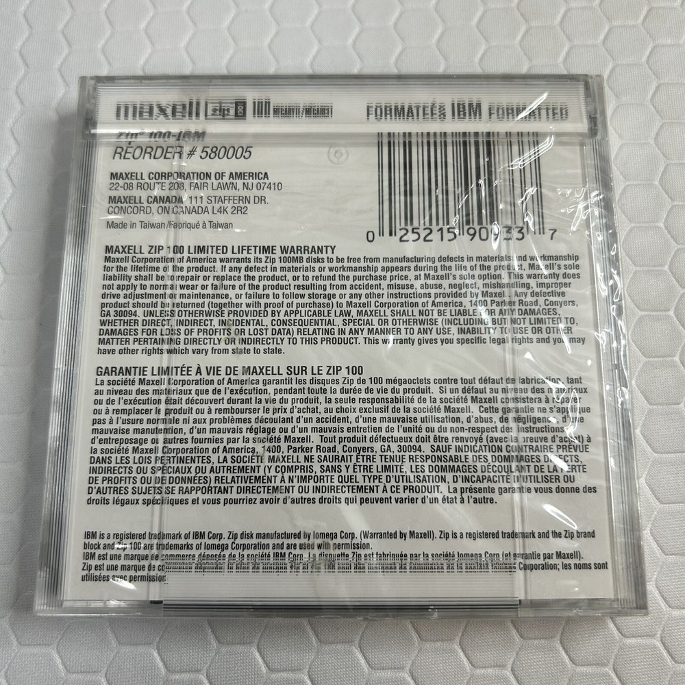 Maxell Zip Disk 100 MB Individually Sealed IBM Formatted 100MB