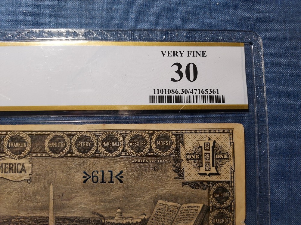 Rare Low Serial # 611 Wow!!! 1896 $1 Fr.224 Silver Certificate Educational Note